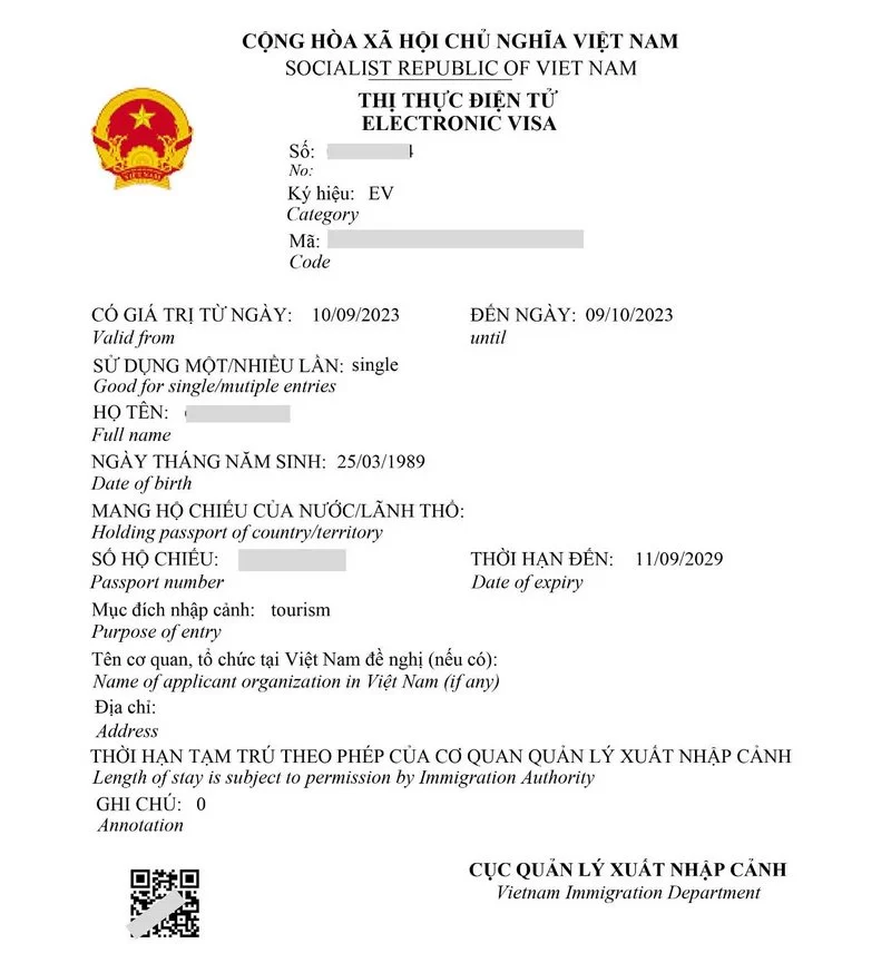 Echantillon de visa electronique